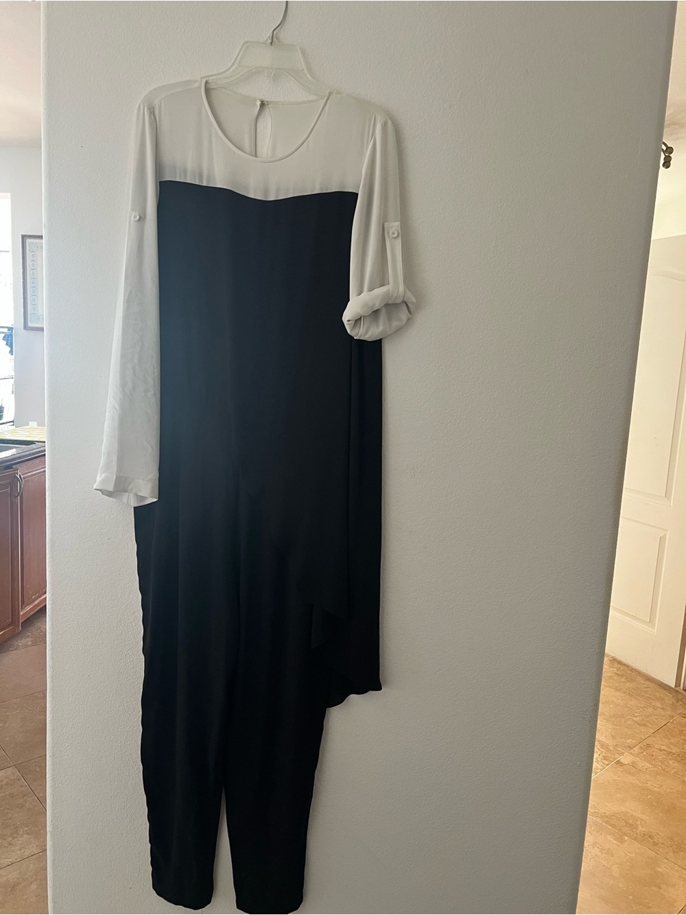 BCBGMaxAzria Black and White Long-Sleeve Two-Tone Dress